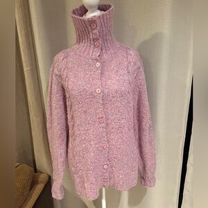 L.L.Bean Pink Cable Knit Button Mock Neck Sweater Women’s Large
